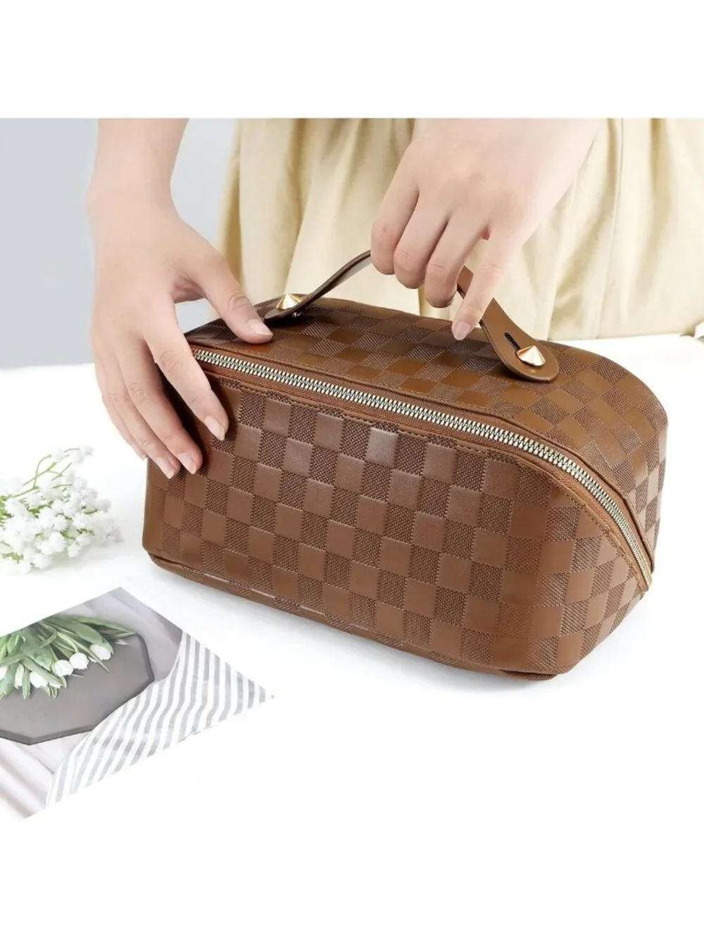 Large Capacity Waterproof Makeup Bag - Portable Cosmetic Organizer with Dividers